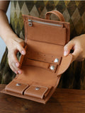Handcrafted Full Grain Leather Jewellery Travel Organizer, Luxury Cowhide Jewellery Roll with Ring & Earring Holder, Portable Storage Case