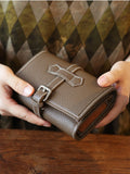 Handcrafted Full Grain Leather Jewellery Travel Organizer, Luxury Cowhide Jewellery Roll with Ring & Earring Holder, Portable Storage Case