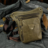 Full Grain Leather Sling Bag, Leather Motorcycle Hip Pouch, Male Knight Bull Head Bag and Sling Bags, Crazy Horse Leather Everyday Carry Pouch for Men Green