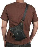 Men's Vintage Crazy Horse Leather Fanny Pack, Cowhide Waist & Thigh Bag for Phone, Outdoor, Motorcycle