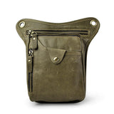 Full Grain Leather Sling Bag, Leather Motorcycle Hip Pouch, Male Knight Bull Head Bag and Sling Bags, Crazy Horse Leather Everyday Carry Pouch for Men Green