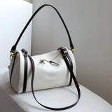 Full Grain Leather Pillow Boston Bag – Pebbled Cowhide & Suede Shoulder Bag | Gold Hardware, Top Handle & Crossbody Strap