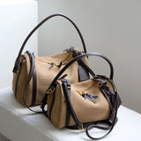 Full Grain Leather Pillow Boston Bag – Pebbled Cowhide & Suede Shoulder Bag | Gold Hardware, Top Handle & Crossbody Strap