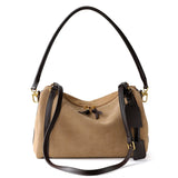 Full Grain Leather Pillow Boston Bag – Pebbled Cowhide & Suede Shoulder Bag | Gold Hardware, Top Handle & Crossbody Strap