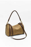 Full Grain Leather Pillow Boston Bag – Pebbled Cowhide & Suede Shoulder Bag | Gold Hardware, Top Handle & Crossbody Strap