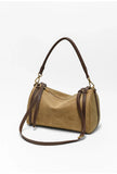 Full Grain Leather Pillow Boston Bag – Pebbled Cowhide & Suede Shoulder Bag | Gold Hardware, Top Handle & Crossbody Strap