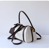 Full Grain Leather Pillow Boston Bag – Pebbled Cowhide & Suede Shoulder Bag | Gold Hardware, Top Handle & Crossbody Strap