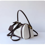 Full Grain Leather Pillow Boston Bag – Pebbled Cowhide & Suede Shoulder Bag | Gold Hardware, Top Handle & Crossbody Strap