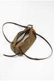 Full Grain Leather Pillow Boston Bag – Pebbled Cowhide & Suede Shoulder Bag | Gold Hardware, Top Handle & Crossbody Strap