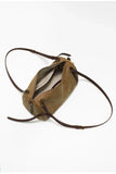Full Grain Leather Pillow Boston Bag – Pebbled Cowhide & Suede Shoulder Bag | Gold Hardware, Top Handle & Crossbody Strap