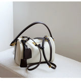 Full Grain Leather Pillow Boston Bag – Pebbled Cowhide & Suede Shoulder Bag | Gold Hardware, Top Handle & Crossbody Strap
