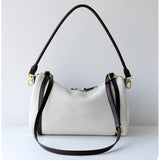 Full Grain Leather Pillow Boston Bag – Pebbled Cowhide & Suede Shoulder Bag | Gold Hardware, Top Handle & Crossbody Strap