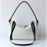 Full Grain Leather Pillow Boston Bag – Pebbled Cowhide & Suede Shoulder Bag | Gold Hardware, Top Handle & Crossbody Strap