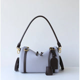 Full Grain Leather Pillow Boston Bag – Pebbled Cowhide & Suede Shoulder Bag | Gold Hardware, Top Handle & Crossbody Strap