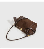 Full Grain Leather Pillow Boston Bag – Pebbled Cowhide & Suede Shoulder Bag | Gold Hardware, Top Handle & Crossbody Strap