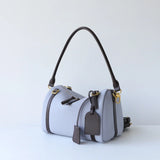 Full Grain Leather Pillow Boston Bag – Pebbled Cowhide & Suede Shoulder Bag | Gold Hardware, Top Handle & Crossbody Strap