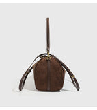 Full Grain Leather Pillow Boston Bag – Pebbled Cowhide & Suede Shoulder Bag | Gold Hardware, Top Handle & Crossbody Strap