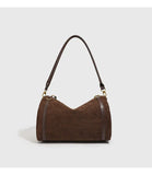 Full Grain Leather Pillow Boston Bag – Pebbled Cowhide & Suede Shoulder Bag | Gold Hardware, Top Handle & Crossbody Strap
