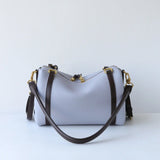 Full Grain Leather Pillow Boston Bag – Pebbled Cowhide & Suede Shoulder Bag | Gold Hardware, Top Handle & Crossbody Strap