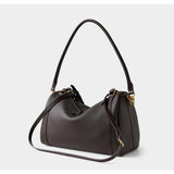 Full Grain Leather Pillow Boston Bag – Pebbled Cowhide & Suede Shoulder Bag | Gold Hardware, Top Handle & Crossbody Strap