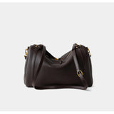 Full Grain Leather Pillow Boston Bag – Pebbled Cowhide & Suede Shoulder Bag | Gold Hardware, Top Handle & Crossbody Strap