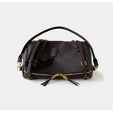 Full Grain Leather Pillow Boston Bag – Pebbled Cowhide & Suede Shoulder Bag | Gold Hardware, Top Handle & Crossbody Strap