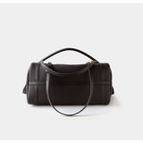 Full Grain Leather Pillow Boston Bag – Pebbled Cowhide & Suede Shoulder Bag | Gold Hardware, Top Handle & Crossbody Strap