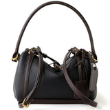 Full Grain Leather Pillow Boston Bag – Pebbled Cowhide & Suede Shoulder Bag | Gold Hardware, Top Handle & Crossbody Strap