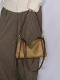 Full Grain Leather Pillow Boston Bag – Pebbled Cowhide & Suede Shoulder Bag | Gold Hardware, Top Handle & Crossbody Strap