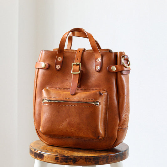 Full Grain Leather Women's Shoulder Bag, Men's Handmade Italian Tanned Grain Leather Crossbody Bag, Men's American Retro Casual Bag