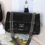 Genuine Caviar Leather Classic Flap Bag | Chain Strap Lock Bag, Leather Shoulder Purse, Diamond and V Geometric