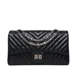 Genuine Caviar Leather Classic Flap Bag | Chain Strap Lock Bag, Leather Shoulder Purse, Diamond and V Geometric