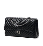 Genuine Caviar Leather Classic Flap Bag | Chain Strap Lock Bag, Leather Shoulder Purse, Diamond and V Geometric