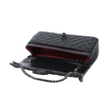 Genuine Caviar Leather Classic Flap Bag | Chain Strap Lock Bag, Leather Shoulder Purse, Diamond and V Geometric