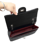 Genuine Caviar Leather Classic Flap Bag | Chain Strap Lock Bag, Leather Shoulder Purse, Diamond and V Geometric