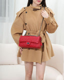 Genuine Caviar Leather Classic Flap Bag | Chain Strap Lock Bag, Leather Shoulder Purse, Diamond and V Geometric