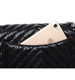 Genuine Caviar Leather Classic Flap Bag | Chain Strap Lock Bag, Leather Shoulder Purse, Diamond and V Geometric