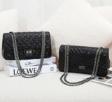 Genuine Caviar Leather Classic Flap Bag | Chain Strap Lock Bag, Leather Shoulder Purse, Diamond and V Geometric