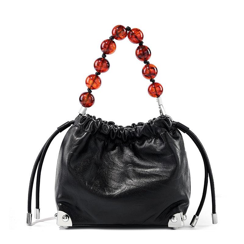 Grace Resin Handle Crossbody Beaded Bucket Bag | Leather Clutch with ...