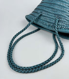 Hand-Woven Cowhide Leather Bucket Bag | Women's Braided Drawstring Basket Purse