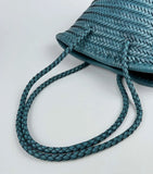 Hand-Woven Cowhide Leather Bucket Bag | Women's Braided Drawstring Basket Purse