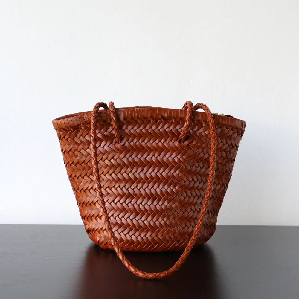 Hand-Woven Cowhide Leather Bucket Bag | Women's Braided Drawstring Basket Purse