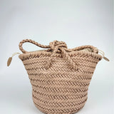 Hand-Woven Cowhide Leather Bucket Bag | Women's Braided Drawstring Basket Purse