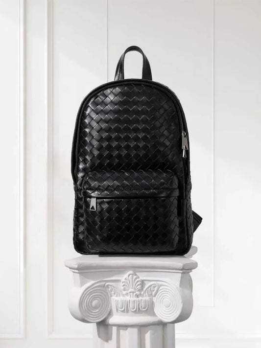 Hand-Woven Italian Lambskin Leather Backpack, Luxury Rucksack for Men & Women