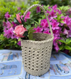 Handcrafted Full Grain Leather Woven Crossbody Bag, Vintage Romantic Lattice Basket Bucket Bag, Hollow-Out Cowhide Cylindrical Crossbody for Women Handbag Pearl White