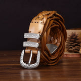 Handcrafted Full Grain Leather Braided Belt | Women's & Men's Vintage Pin-Buckle Belt