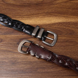 Handcrafted Full Grain Leather Braided Belt | Women's & Men's Vintage Pin-Buckle Belt