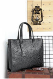 Handcrafted Full Grain Leather Briefcase with Floral Embossing, Vintage Laptop Tote Bag for Men & Women | Fits 16" Laptop | Leather Shoulder & Crossbody Work Bag or Weekend & Overnight Bags