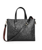 Handcrafted Full Grain Leather Briefcase with Floral Embossing, Vintage Laptop Tote Bag for Men & Women | Fits 16" Laptop | Leather Shoulder & Crossbody Work Bag or Weekend & Overnight Bags