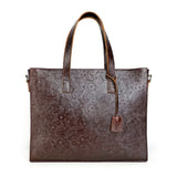 Handcrafted Full Grain Leather Briefcase with Floral Embossing, Vintage Laptop Tote Bag for Men & Women | Fits 16" Laptop | Leather Shoulder & Crossbody Work Bag or Weekend & Overnight Bags